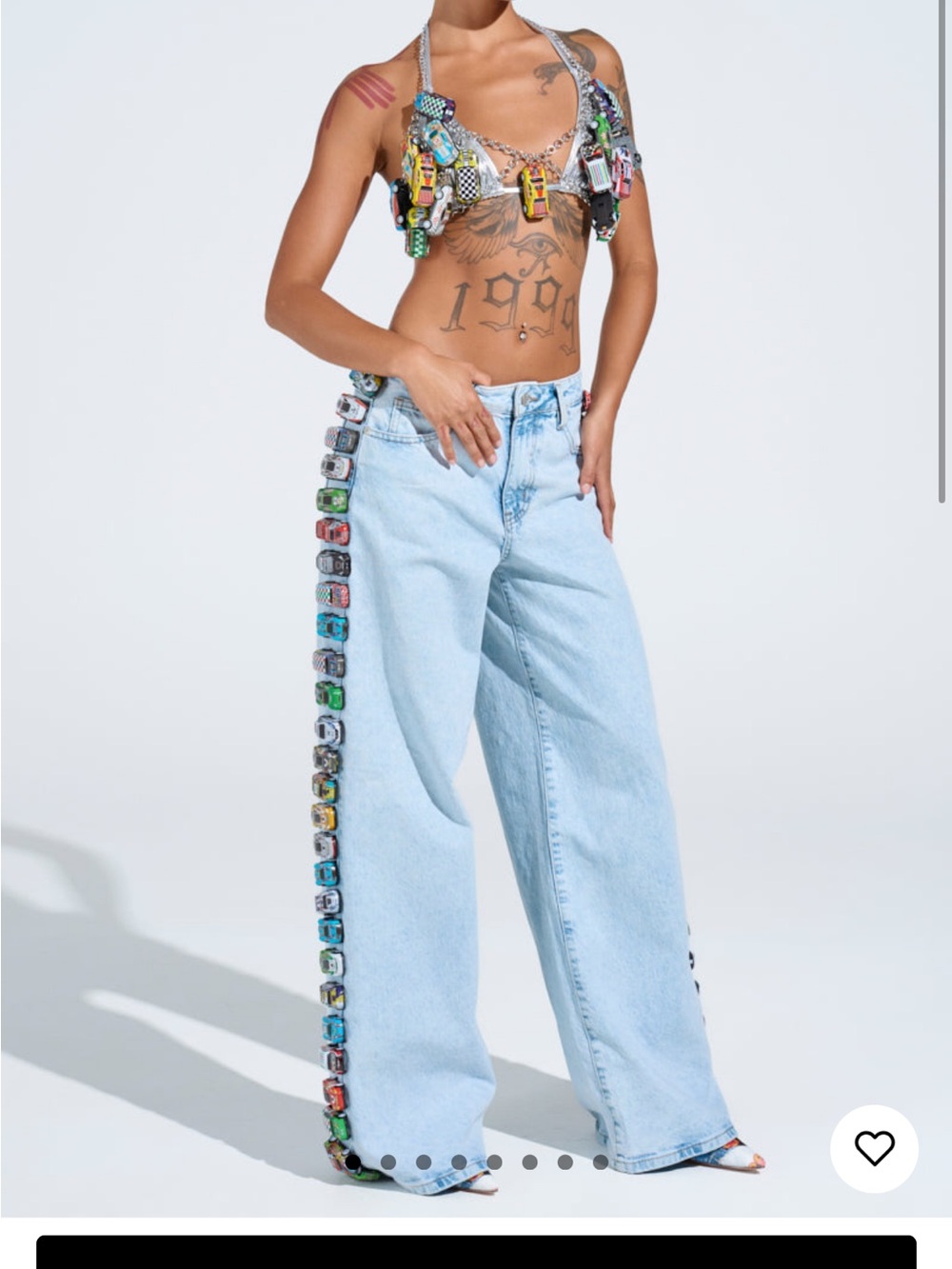 AKIRA Light Blue Wide-Leg Jeans with Multicolor Side Embellishment